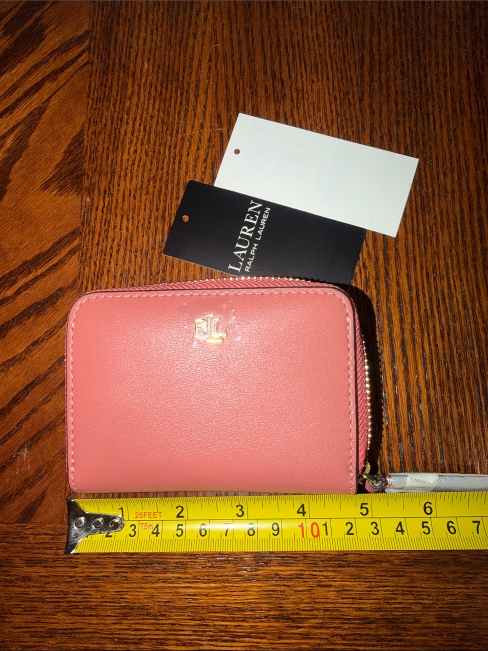 Ralph Lauren Coral Pink Leather Zip-Around Wallet with Gold RL Emblem - Picture 5 of 5